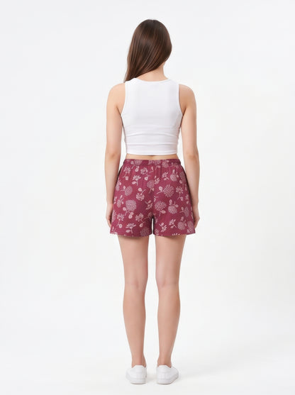 Wine Berry-Colored Mid-Rise Bermuda Shorts