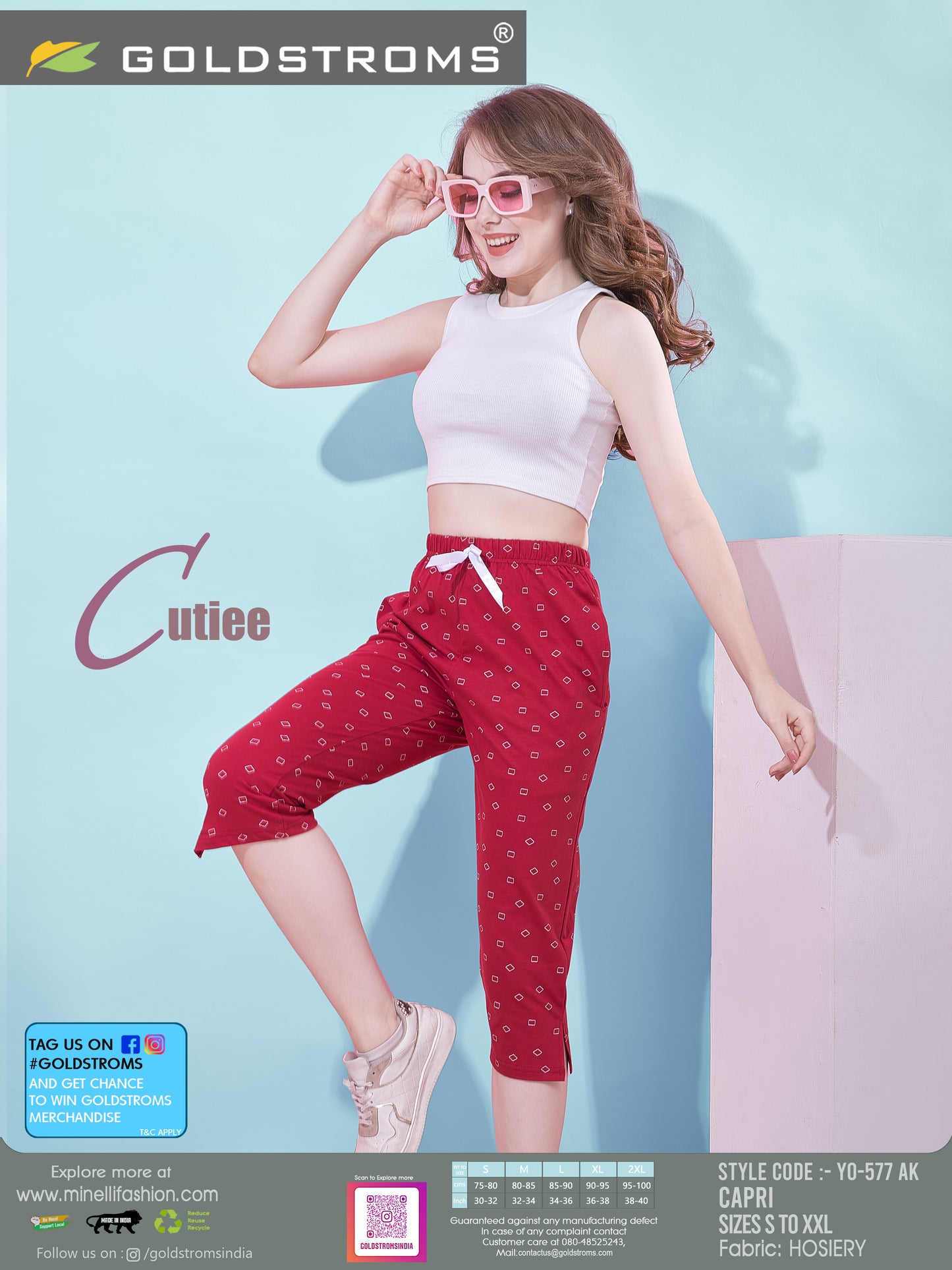 Red-Colored Printed Capri