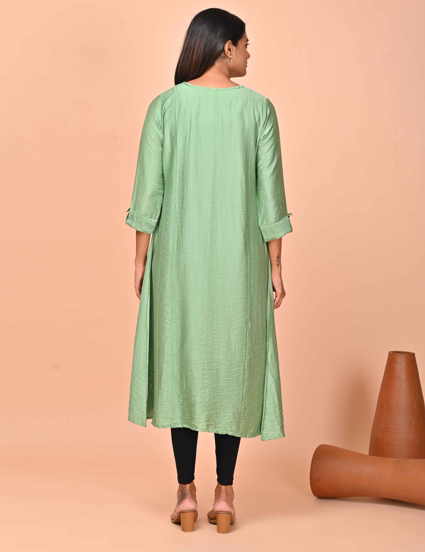 Womens Olive-Colored A-Line Kurta