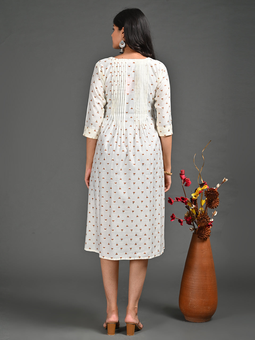 Womens White-Colored A-Line Kurta