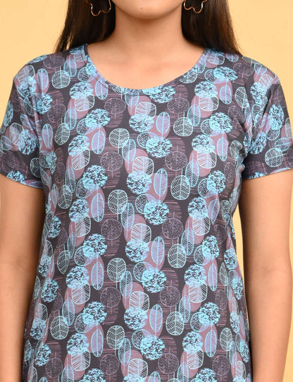 Charcoal-Colored Printed Short Nighty