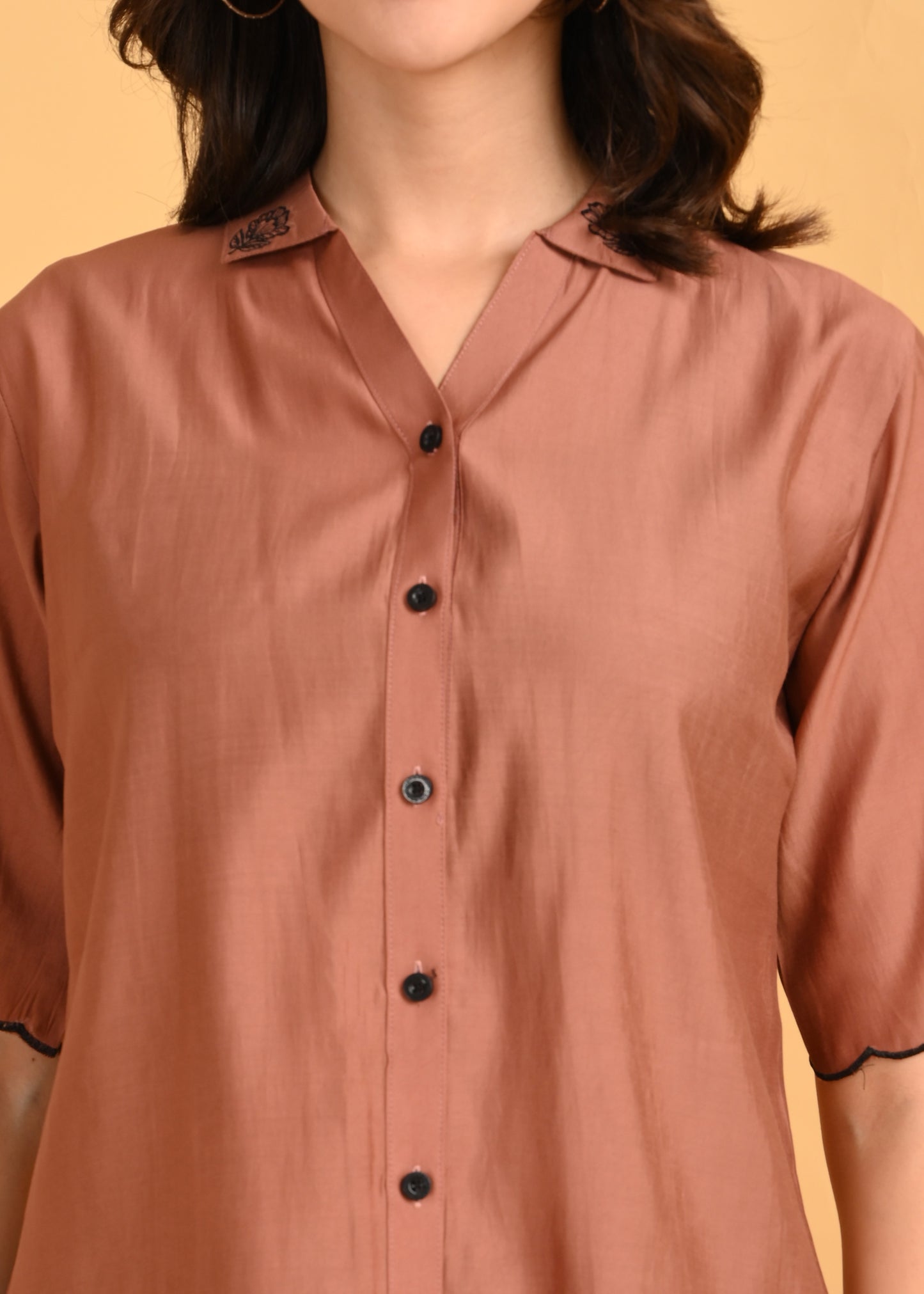 Brown-Colored Embroidered Co Ord Set