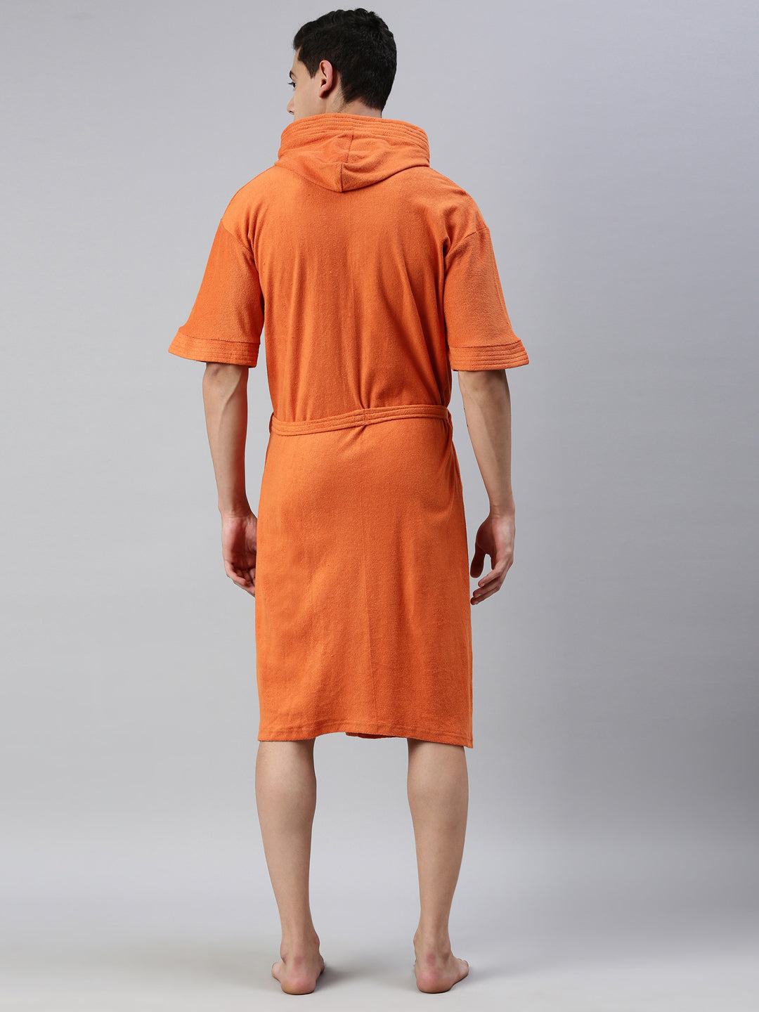 Mens Solid Hooded Bathrobe - Rust