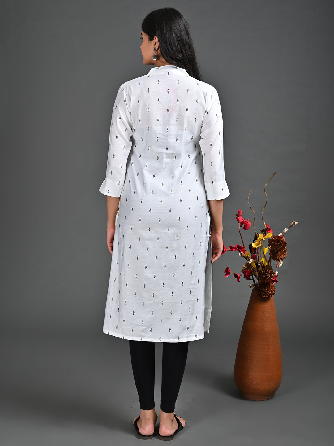 Womens Off White-Colored Straight Kurta