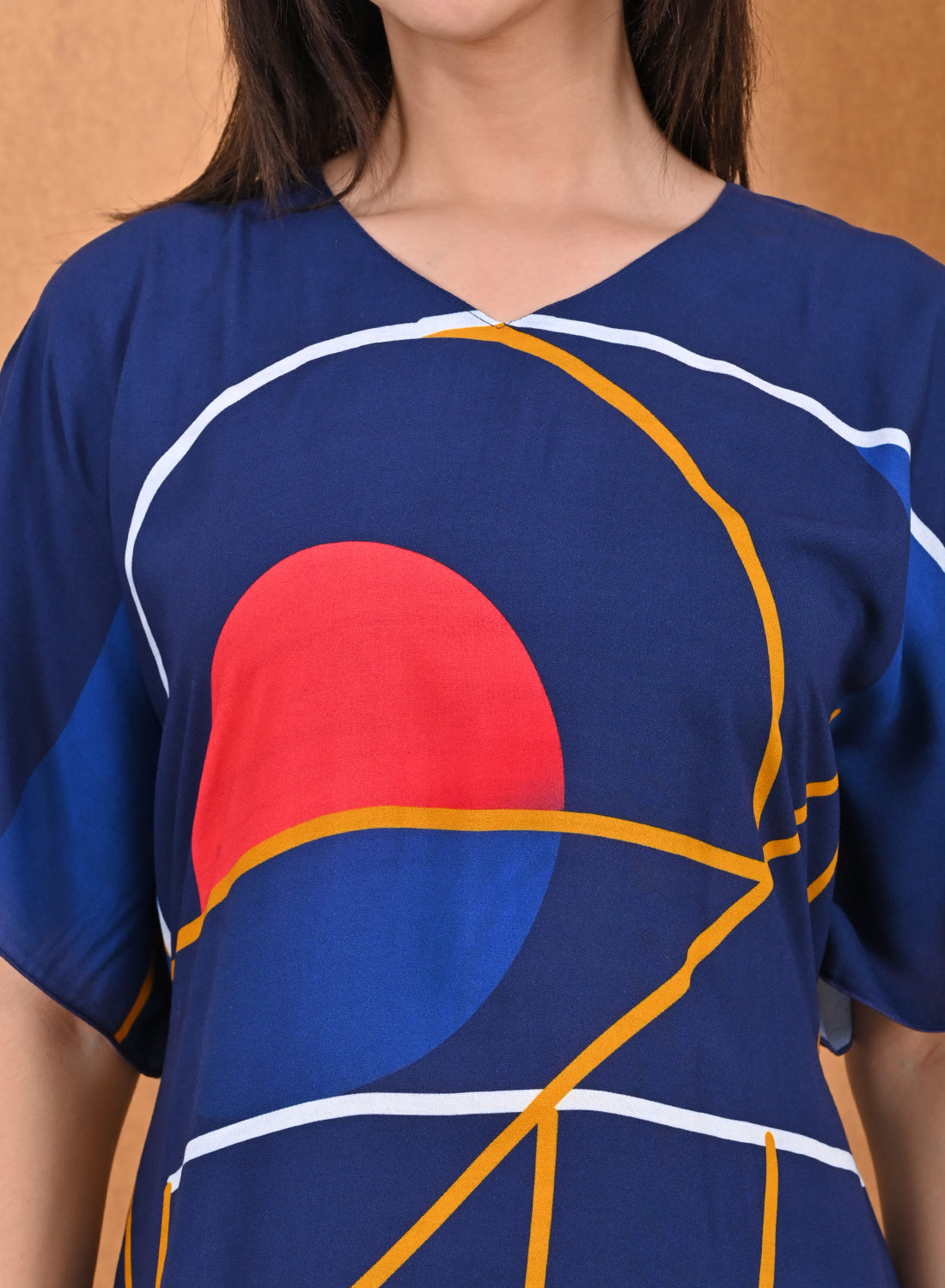 Womens Printed Kaftan Nightdress - Navy