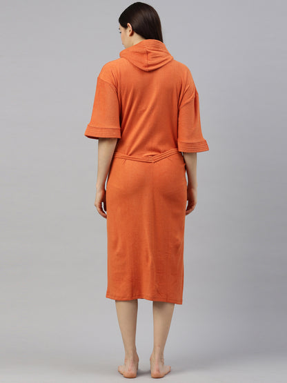 Womens Hooded Bathrobe - Rust