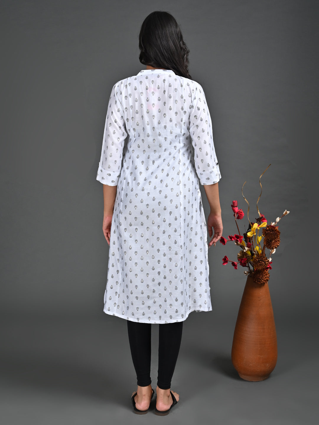 Womens White-Colored A-Line Kurta