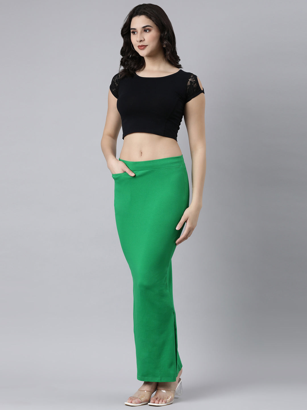 P.Green-Colored Stretchable Saree Shaper