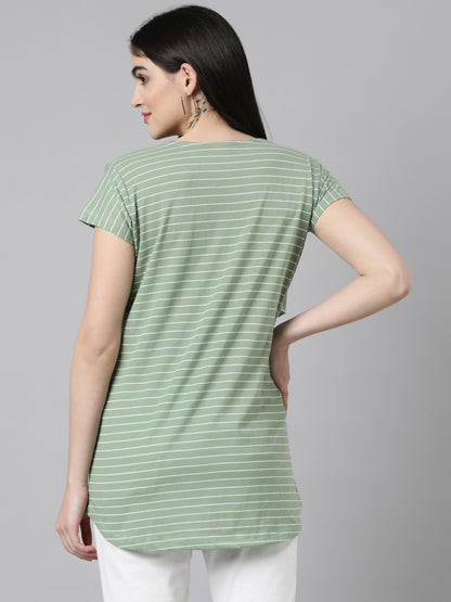 Womens Striped Maternity Tees - Green