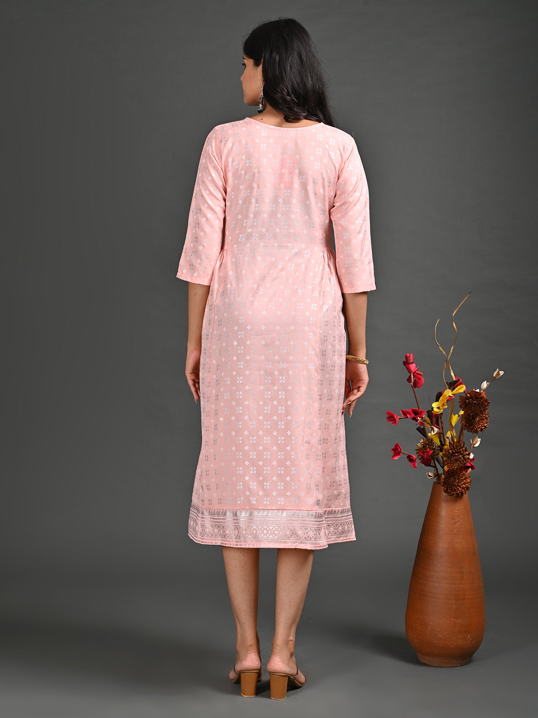 Womens L.Orange-Colored A-Line Kurta