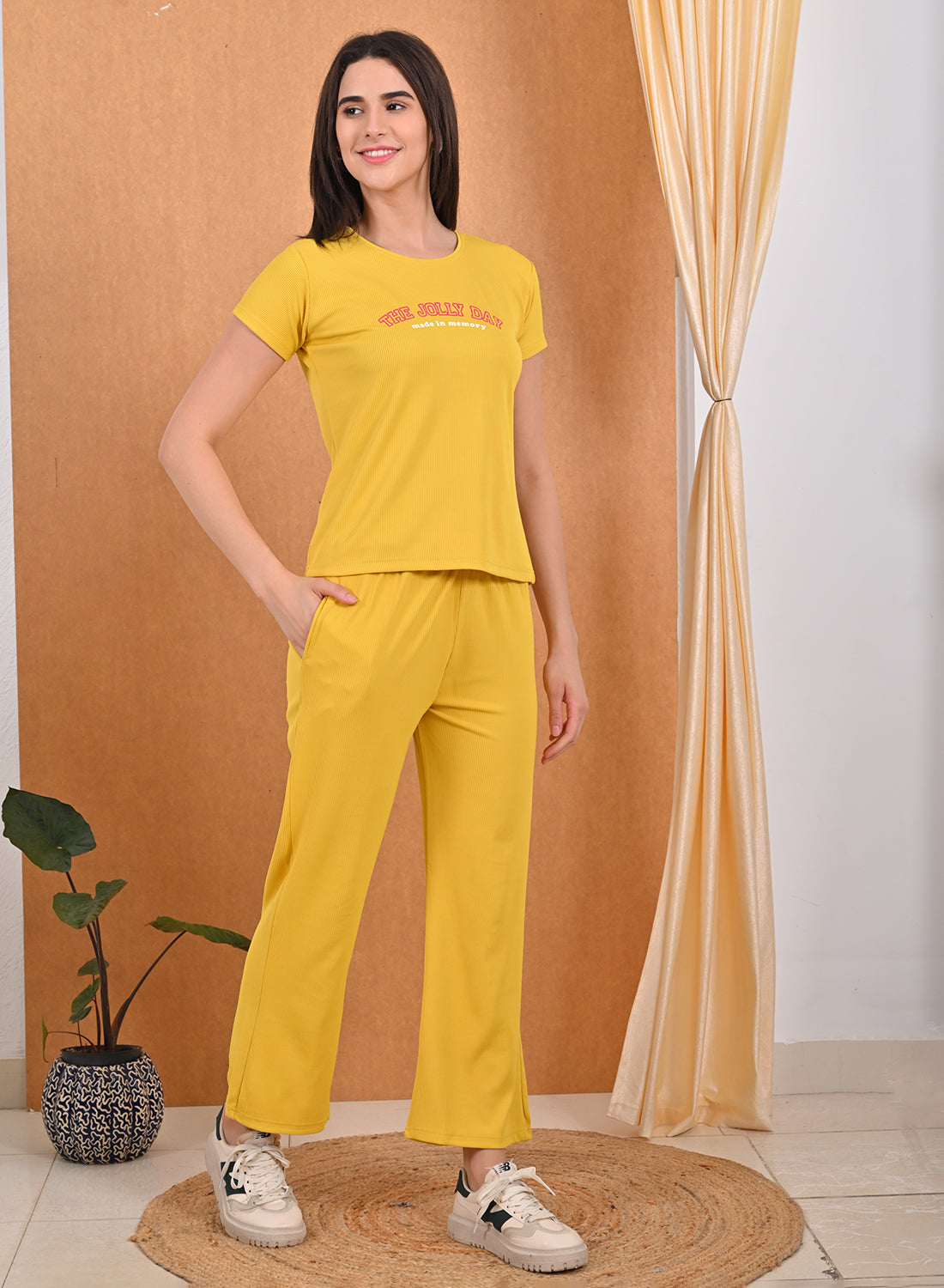 Womens Printed Travel Wear - Mustard