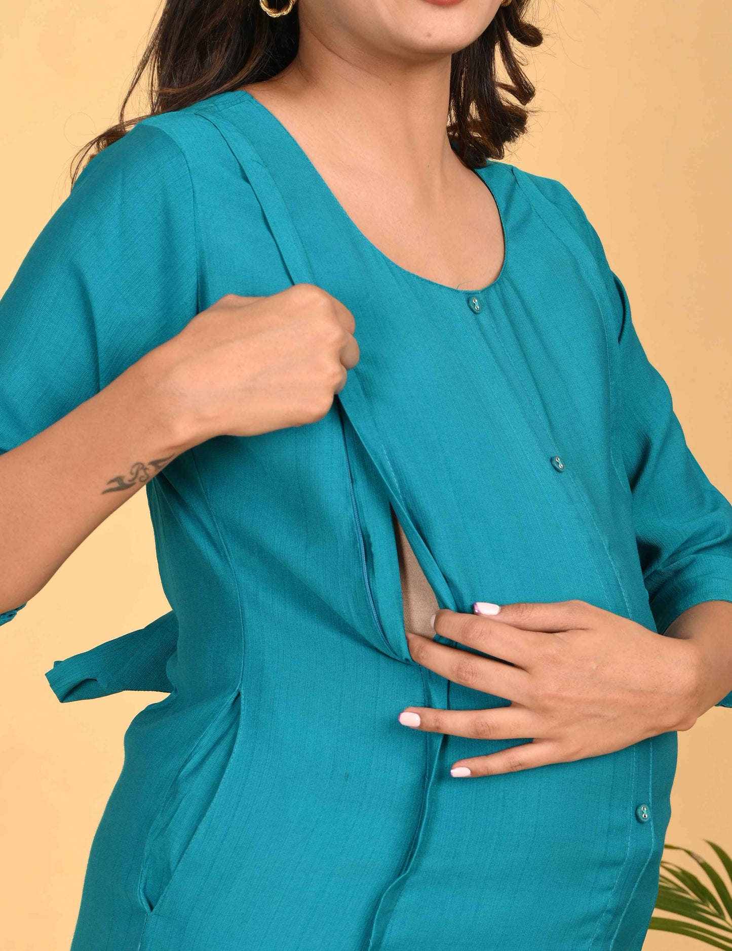 Womens Maternity Kurti Pant Set - Turquoise