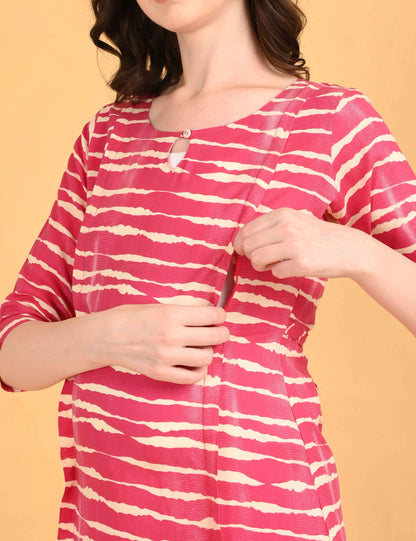 Womens Maternity Kurti Pant Set - Fuchsia