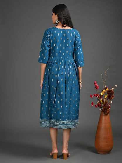 Womens Rama-Colored A-Line Kurta