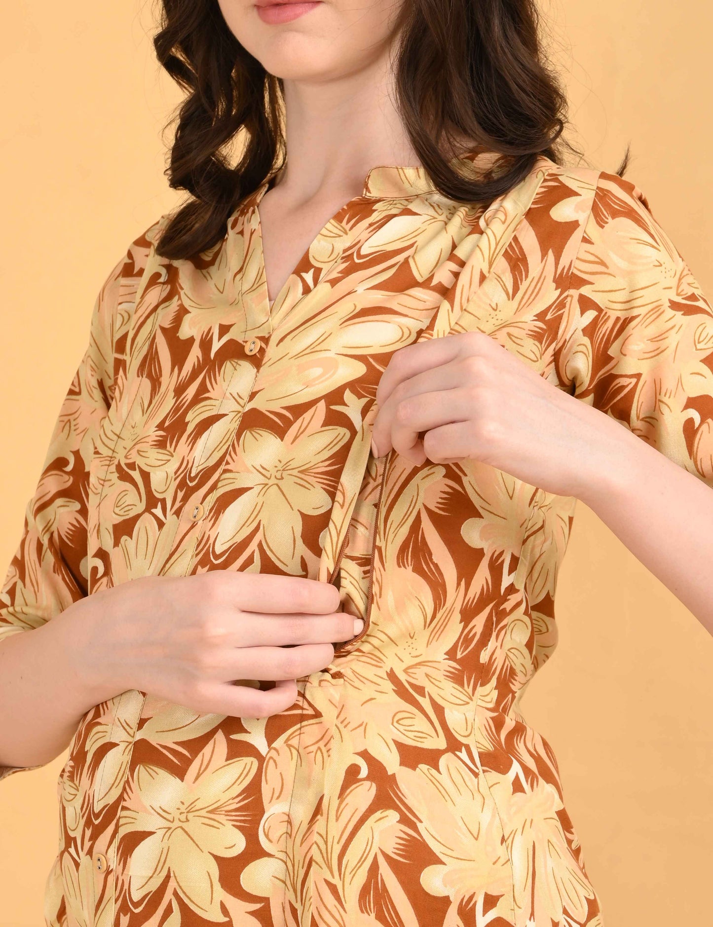 Womens Maternity Kurti Pant Set - Mustard