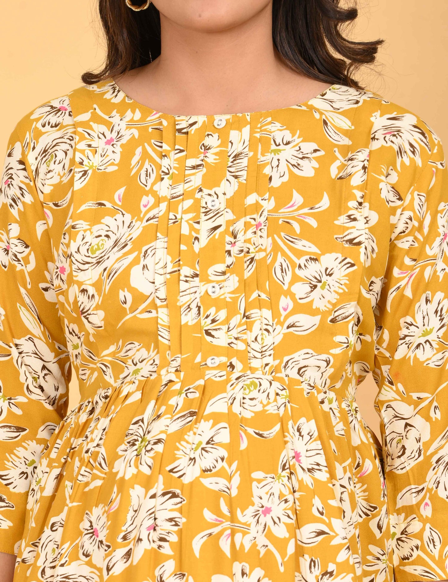 Mustard-Colored Maternity 3/4th Gown