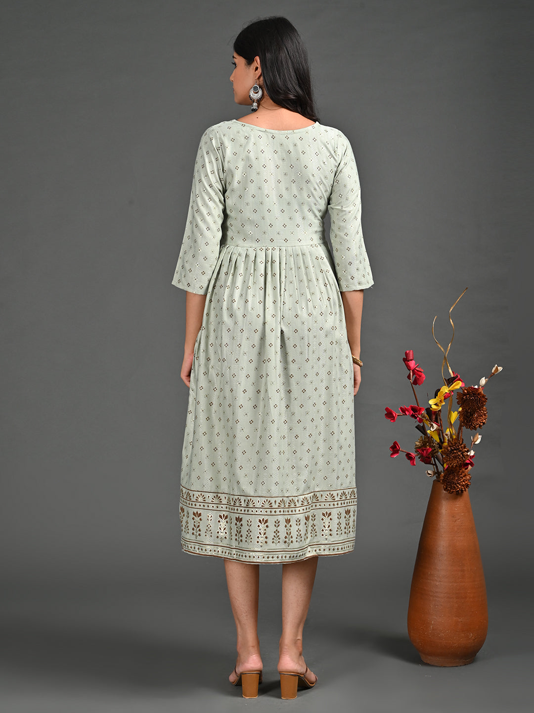 Womens Pista-Colored A-Line Kurta