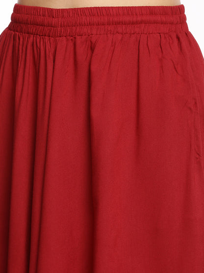 Womens Red Solid Skirt Palazzo