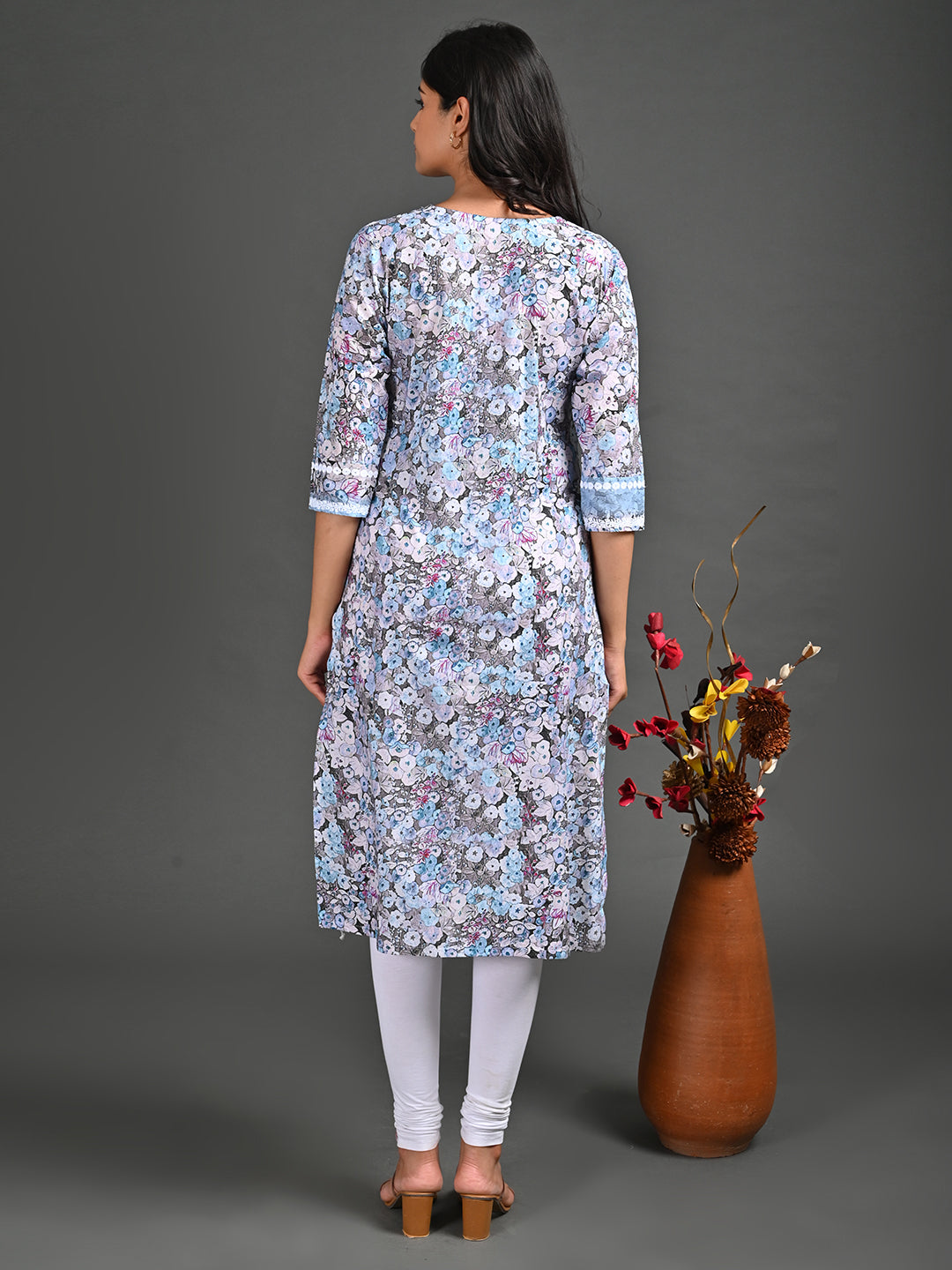 Womens Skyblue-Colored Straight Kurta