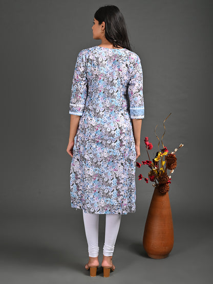 Womens Skyblue-Colored Straight Kurta