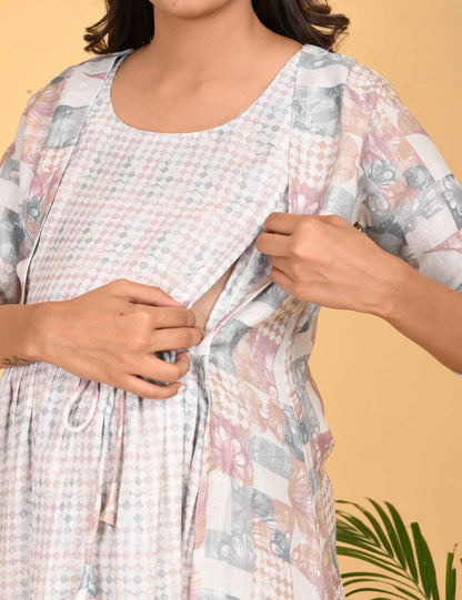 Multi-Colored Maternity 3/4th Gown