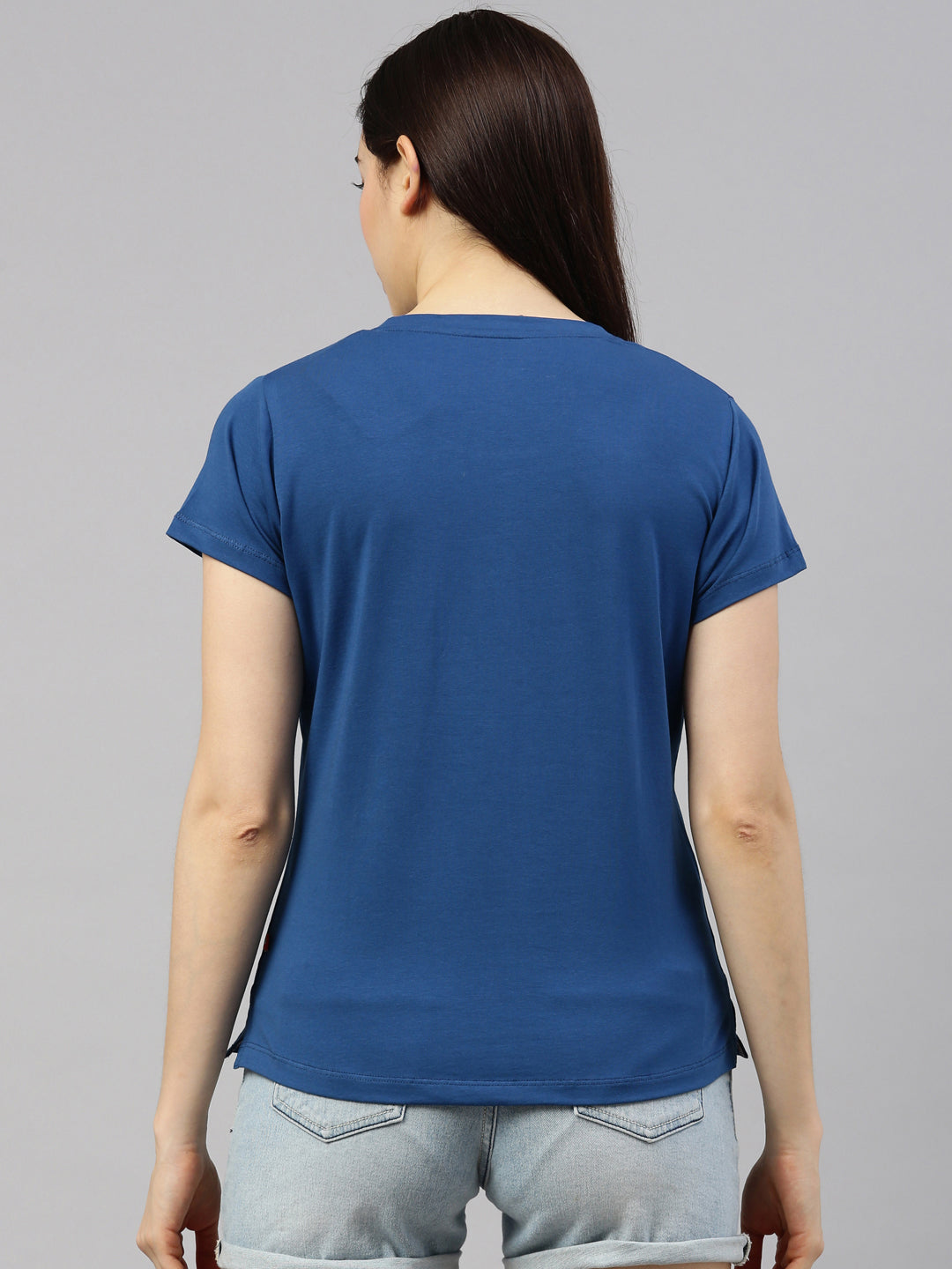 Womens Blue Lycra Fashion Tees