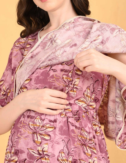 Onion-Colored Maternity 3/4th Gown