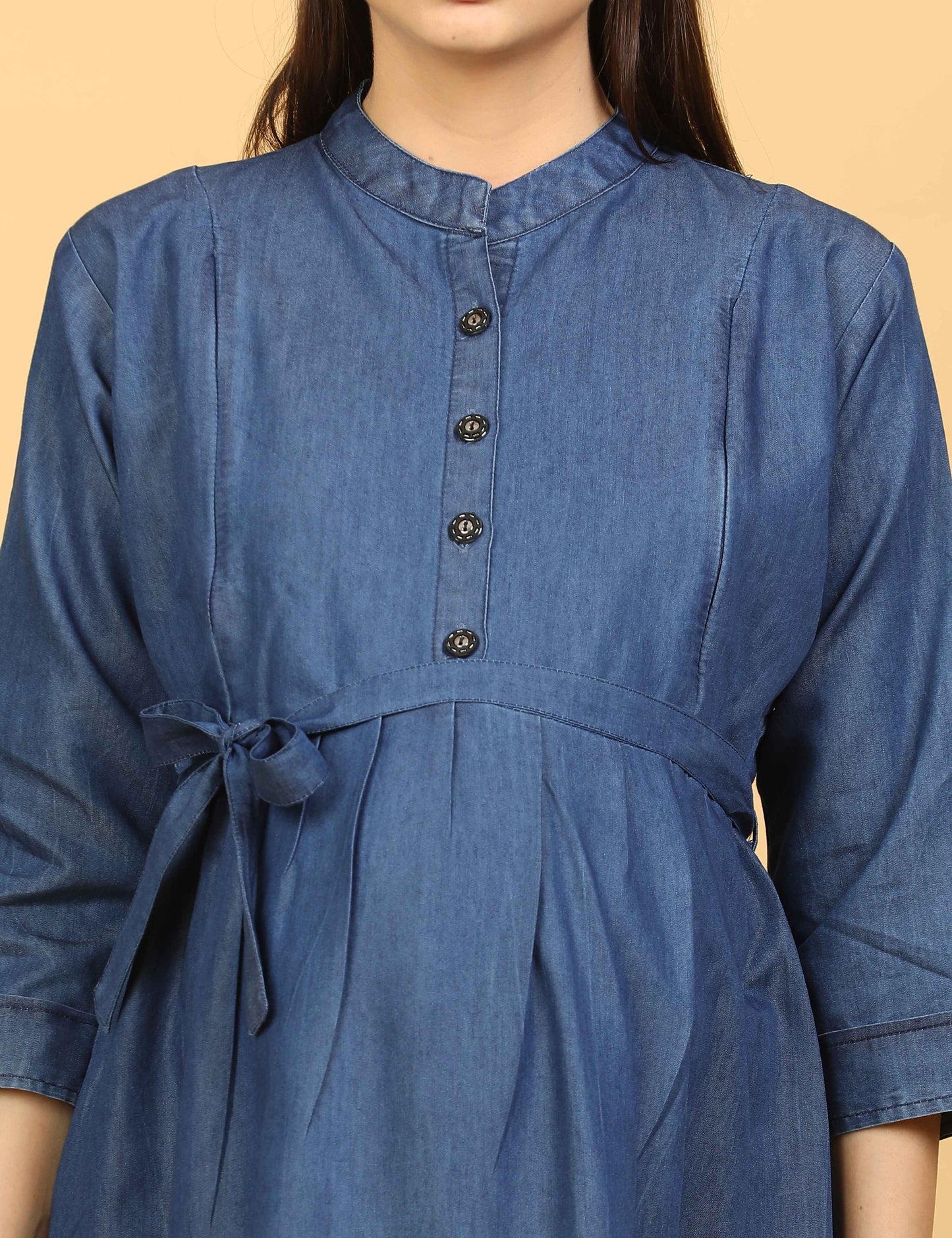 Womens Denim Maternity Long Gown - Blue