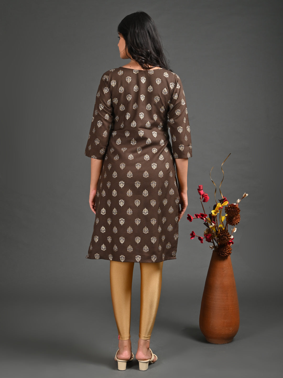 Womens Coffee-Colored Straight Kurta