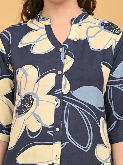 D.Blue-Colored Printed Co-Ord Set