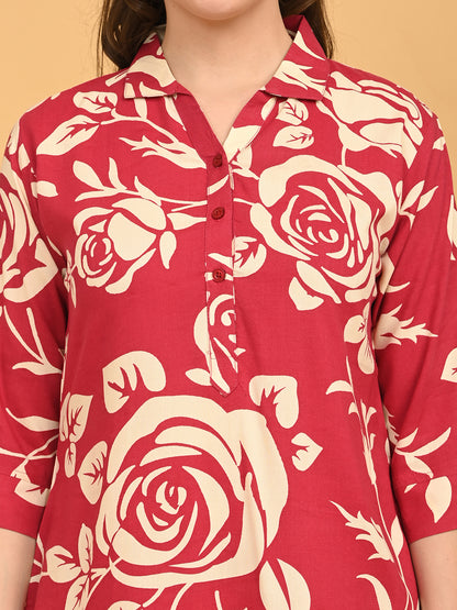 Fuchsia-Colored Printed Co-Ord Set