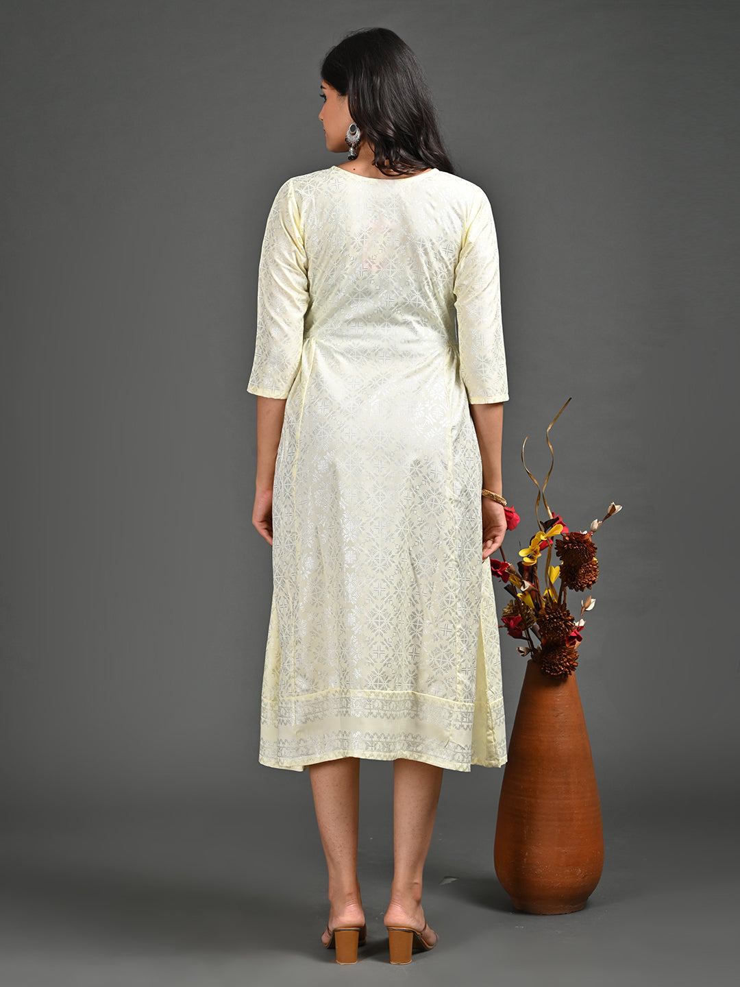 Womens Yellow-Colored A-Line Kurta