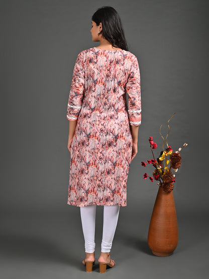 Womens Peach-Colored Straight Kurta