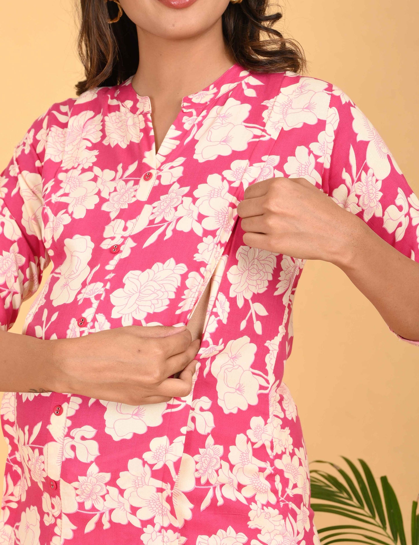 Womens Maternity Kurti Pant Set - Fuchsia