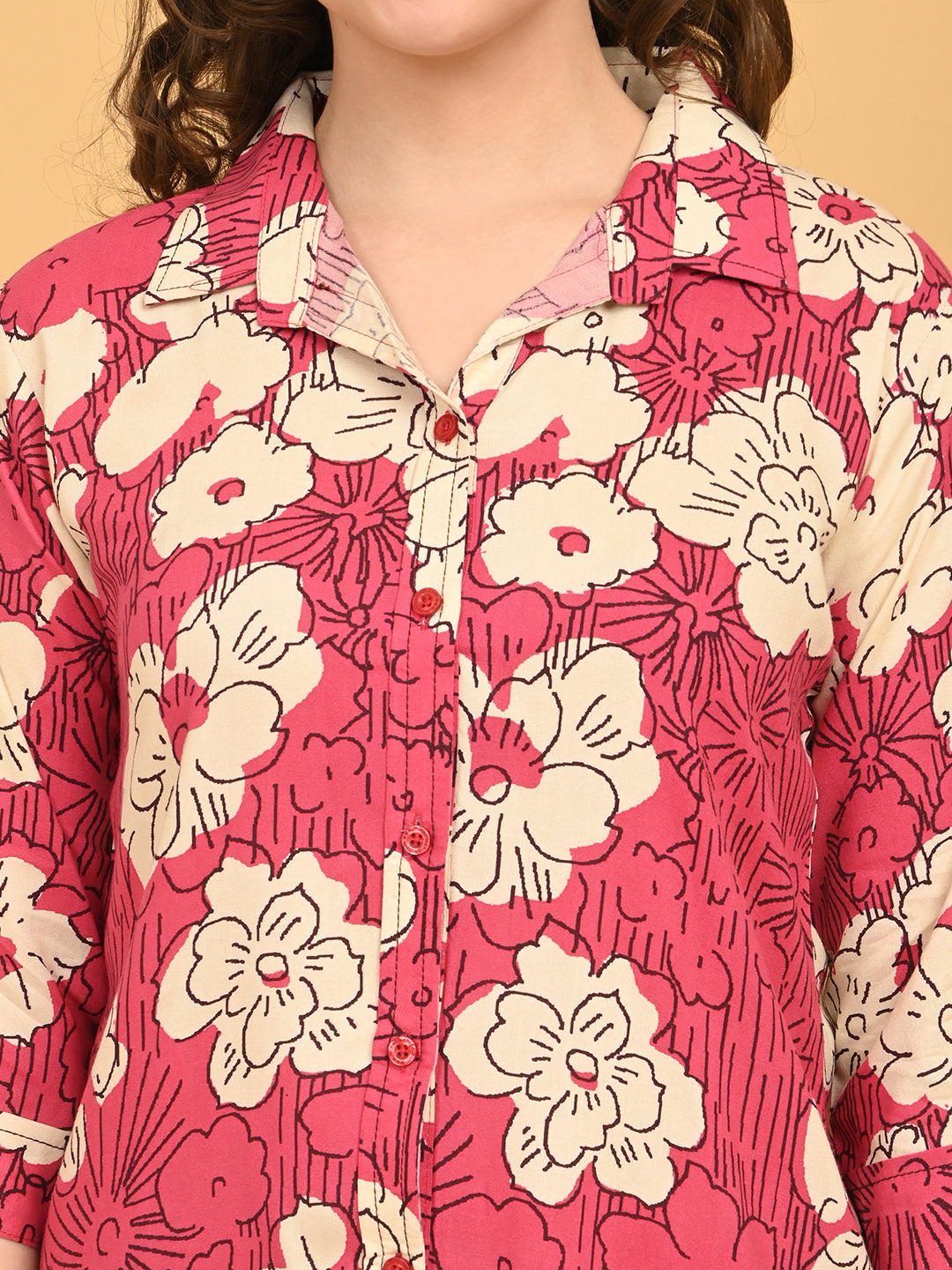 Fuchsia-Colored Printed Co-Ord Set