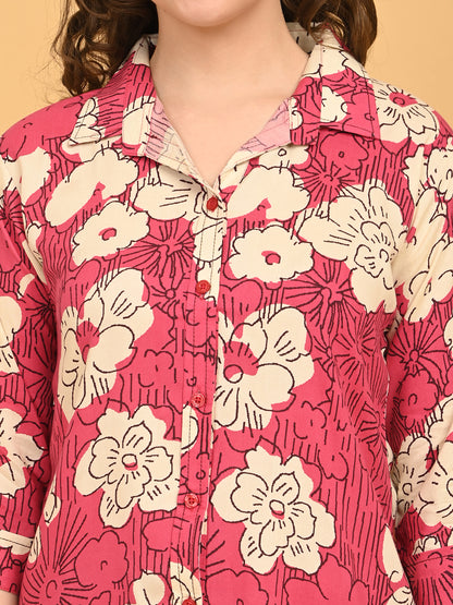 Fuchsia-Colored Printed Co-Ord Set