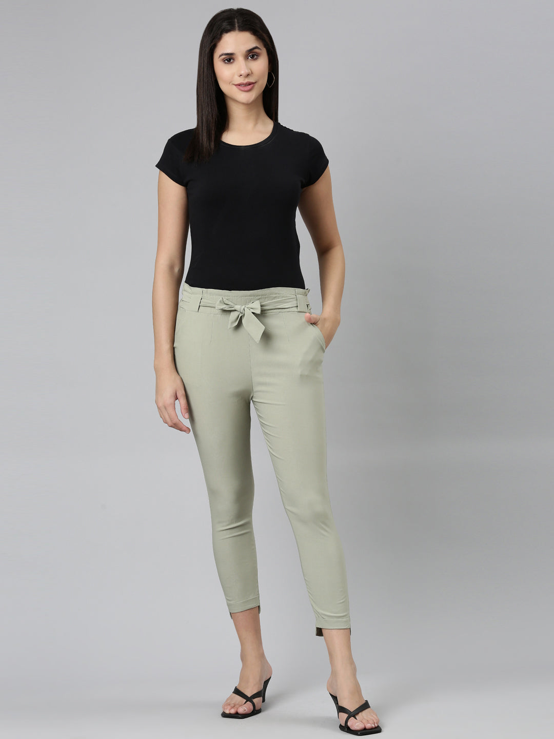 Womens Solid Knot Pant - Olive