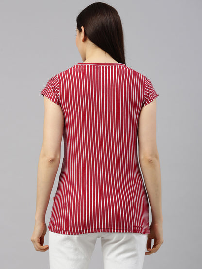 Womens Maroon Vertical Striped Tees