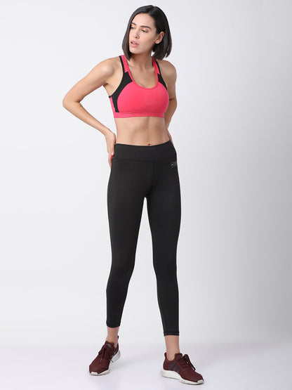 Womens Mid-Rise Solid Trackpant - Black/Red