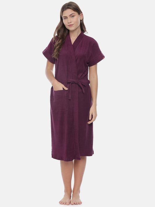 Womens Solid Bathrobe - Magenta