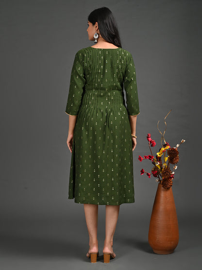 Womens Olive-Colored A-Line Kurta