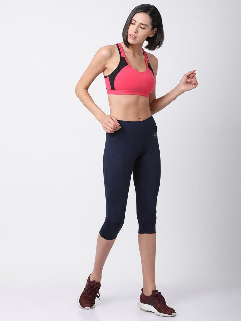 Womens Mid-Rise Solid Capri - Navy/Fuchsia