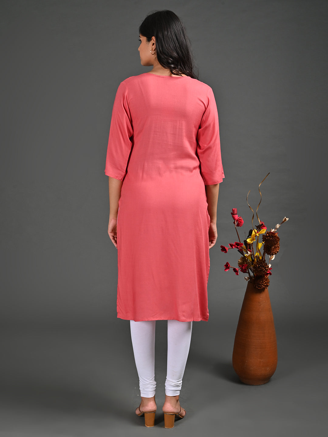 Womens Peach-Colored Straight Kurta