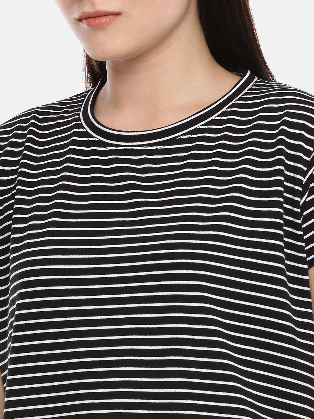 Womens Black Thin Striped Tees