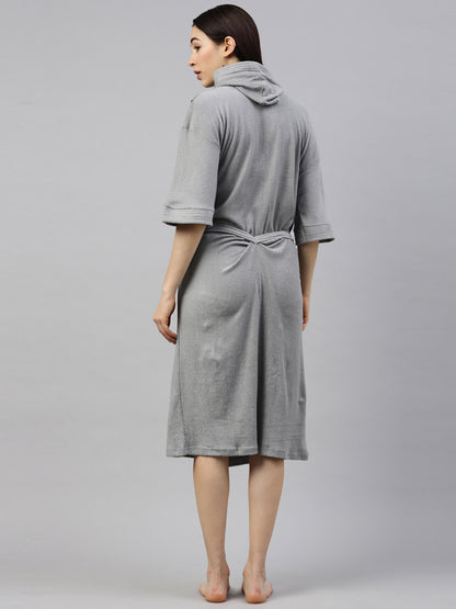 Womens Hooded Bathrobe - Grey