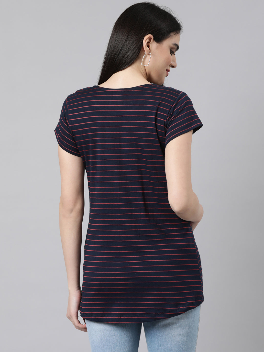 Womens Striped Maternity Tees - Navy Blue