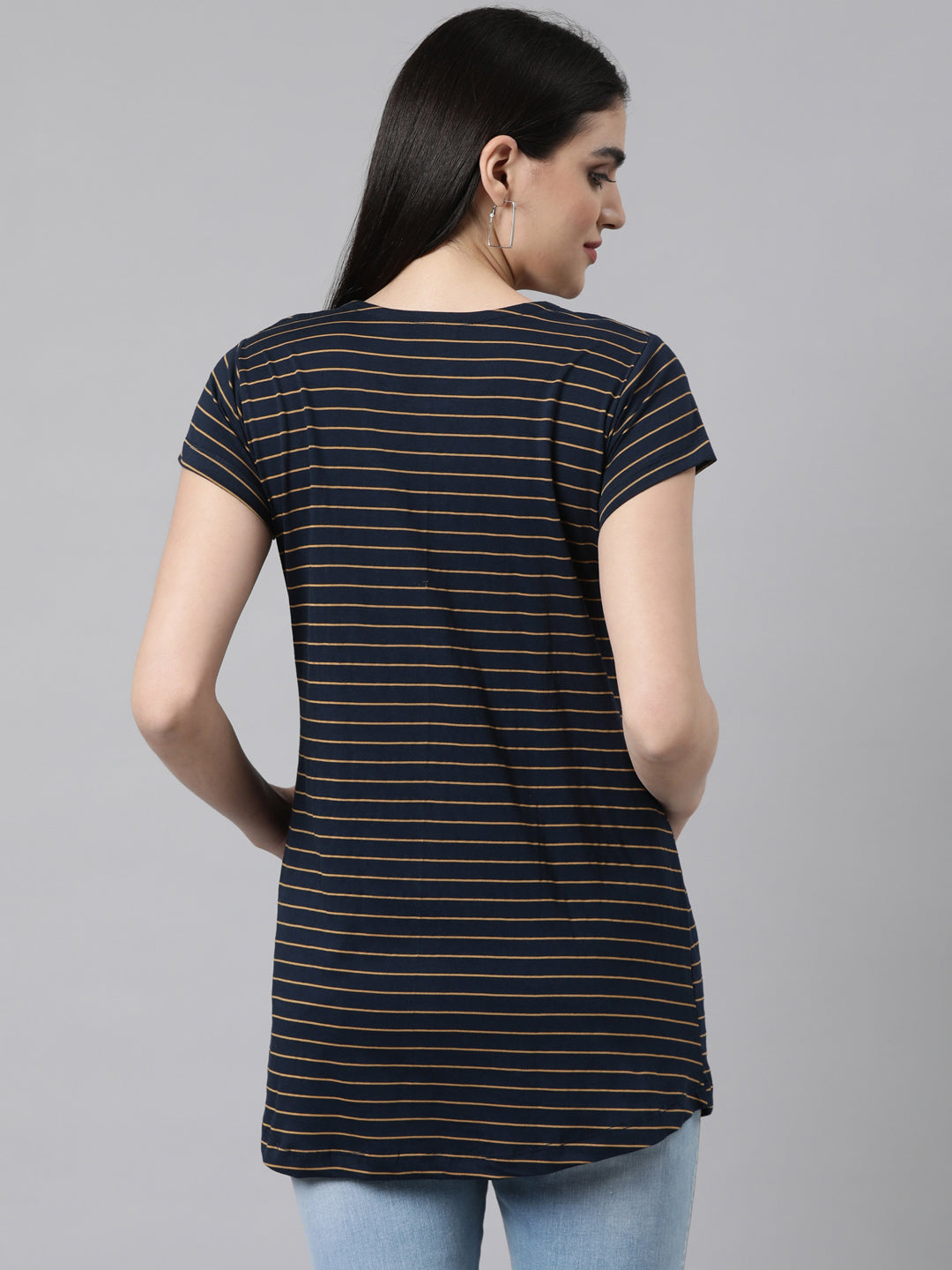 Womens Striped Maternity Tees - Navy Blue