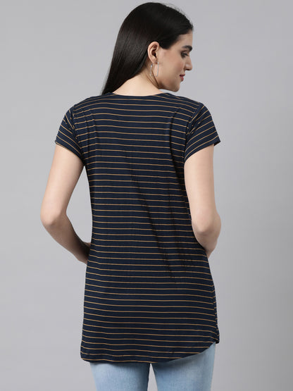 Womens Striped Maternity Tees - Navy Blue