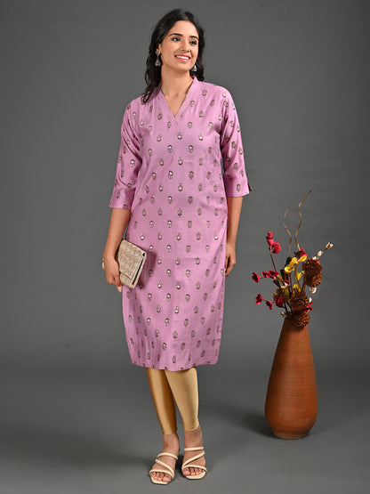 Womens Onion-Colored Straight Kurta