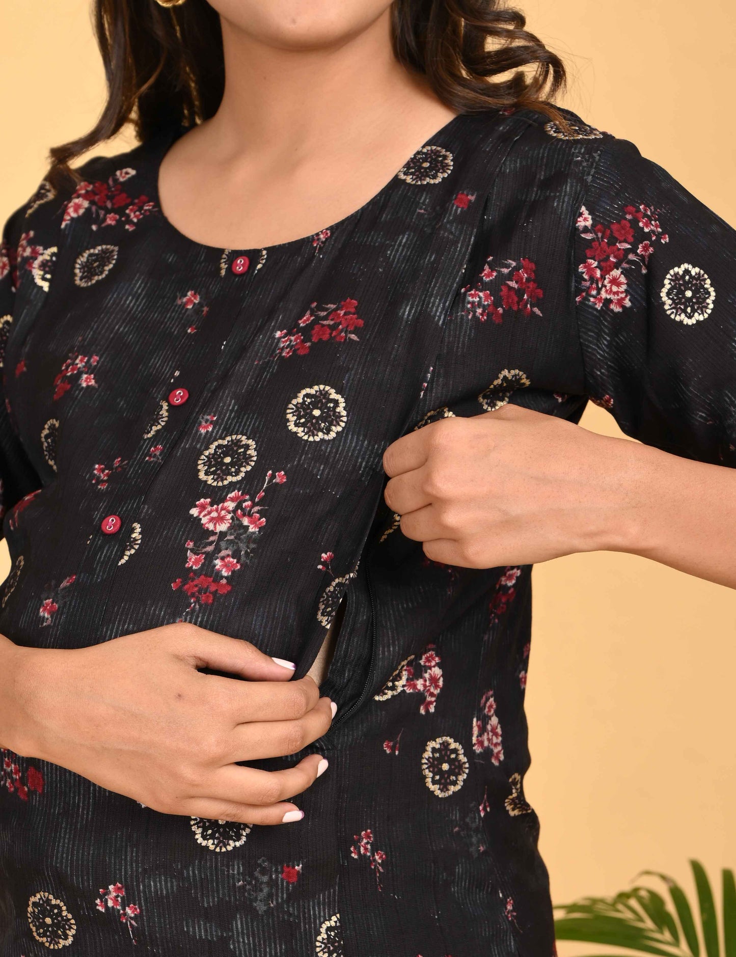 Womens Maternity Kurti Pant Set - Black